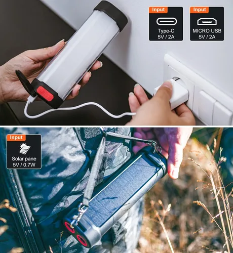 Miniatura 5 de Linterna solar recargable para campamento, linternas recargables con batería de 6000 mAh, 13 modos de luz, IP66, impermeable, luz recargable