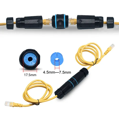 Miniatura 2 de 10 PCS Acopladores RJ45 Impermeables IP68, Acoplador Ethernet de Cobre Puro Blindado, Conector de Cable LAN Impermeable IP68 para Exteriores
