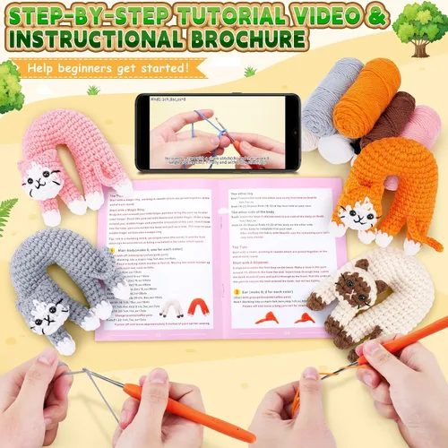Miniatura 2 de Fortuning's JDS Kit de ganchillo para principiantes, paquete de 4 divertidos kits de ganchillo para gatos, kit de ganchillo para principiantes