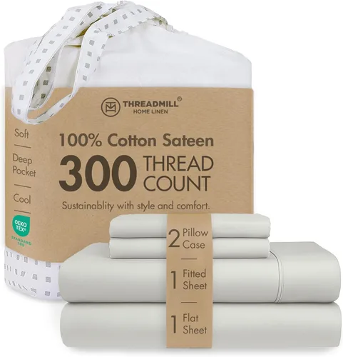 Miniatura 73 de Threadmill Sábanas 100% Algodón para Cama Tamaño King Juego de Sábanas de 4 Piezas para Cama King Suave, Transpirable y Ligero Satén de Damasco