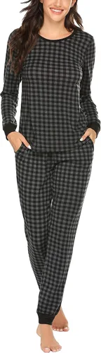 Miniatura 230 de Ekouaer Conjunto de pijama de manga larga para mujer, ropa de dormir suave con cuello redondo y bolsillos