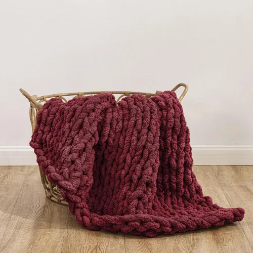 Miniatura 7 de WESHIONGOO Manta de Punto Grueso Throw 40"*40" (101.6cm*101.6cm) Mantas de Punto para Sofá Cama Manta Suave Esponjosa con Hilo Chenille Jumbo Grueso