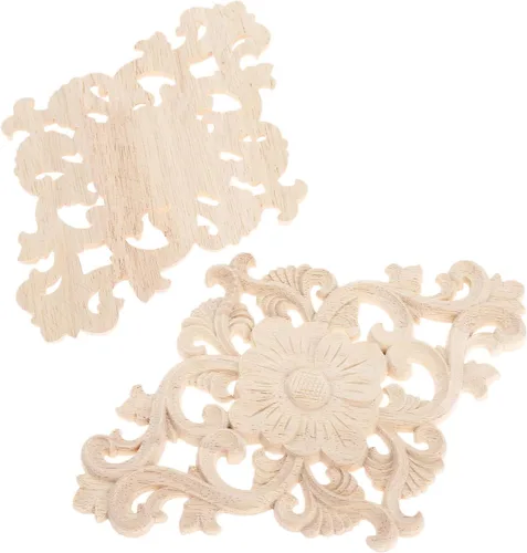 Miniatura 2 de MUXSAM - Apliques tallados en madera, 4 piezas decorativas de madera, calcomanías centrales de muebles sin pintar para gabinete, tocador, cama