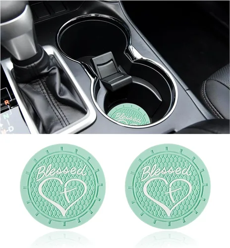 Miniatura 14 de Dickno 2 piezas posavasos para portavasos de automóvil, 2.76 pulgadas cruz bendita y corazón tapete de bebida cristiano, PVC suave antideslizante a