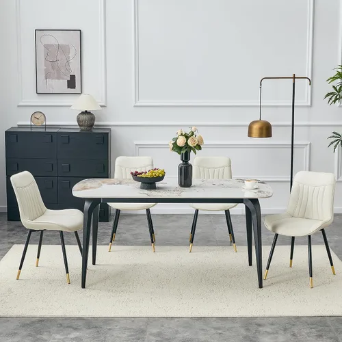 Miniatura 43 de Modern Dining Table Set for 4,50" Sintered Stone Table Set for 4,Marble Dining Table Set of 4 with Upholstered Chair,5 Piece Rectangular Dining Room
