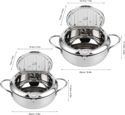 Miniatura 4 de Olla para freidora, olla japonesa con control de temperatura y tapa, olla de acero inoxidable para cocina, papas fritas, pollo, etc. (7.9 in)