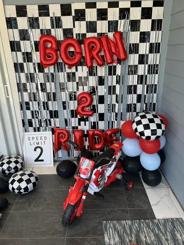 Miniatura 5 de Decoración de telón de fondo de serpentinas para fiesta de cumpleaños de auto de carreras, 2 piezas de cortina de flecos de papel de aluminio a