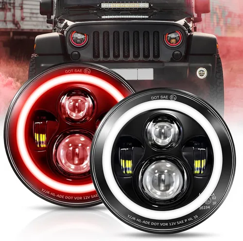 Miniatura 11 de CO LIGHT - Faros delanteros LED redondos de 7 pulgadas con halo, con haz alto/bajo, halo ámbar/azul, faro LED para todo terreno, ojos angulares