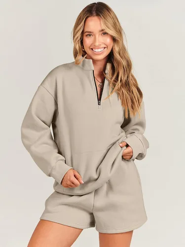 Miniatura 6 de ANRABESS Conjunto de 2 piezas para mujer, sudadera y pantalones cortos, de gran tamaño, casual, conjunto de sudadera para descansar, conjunto