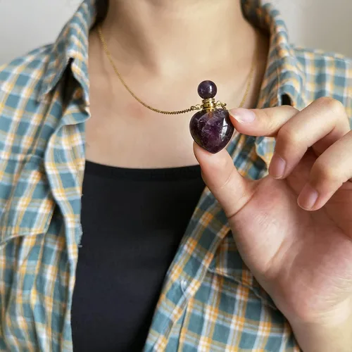 Miniatura 4 de Perfume Bottle Necklace Heart Shape, Amethyst Necklace Healing Crystal for Women, Essential Oil Diffuser Bottle Necklace Jewelry for Liquid