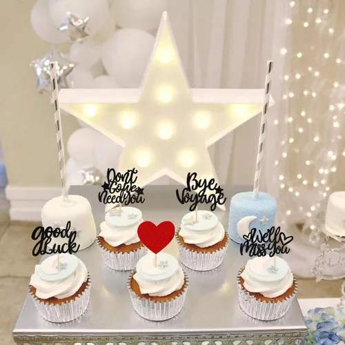 Miniatura 5 de 30 piezas de adornos para cupcakes con purpurina «We Will Miss You» Don't Go We Need You Bye Voyage Good Luck Heart Cupcake Picks para despedida