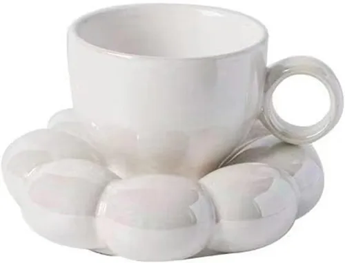 Taza de café de cerámica, taza de capuchino de 7 onzas, tazas de café de cerámica con platillos, aptas para microondas y lavavajillas, juego de taza