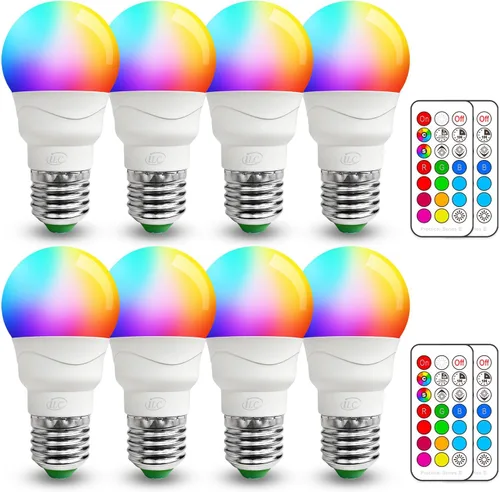 ILC Bombilla LED RGB, bombilla que cambia de color, equivalente a 40 W, 450 LM, 2700 K blanco cálido 5 W E26 base de tornillo RGBW, 12 opciones de
