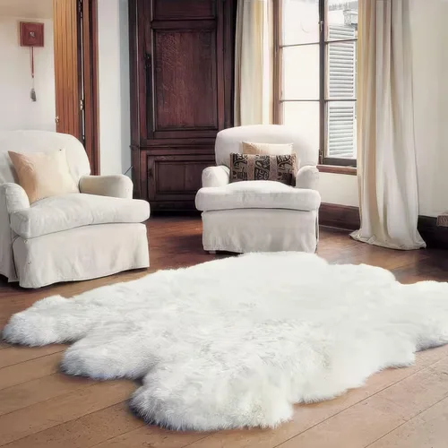 Miniatura 34 de Alfombra de Piel de Oveja Genuina Azul Playa de 2x3 pies, Alfombra de Acento de Piel Real Suave de Una Sola Piel para Silla, Funda de Asiento