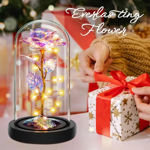Miniatura 2 de Colorida flor de rosa regalo para San Valentín, regalo de cumpleaños para mujer, regalo de cumpleaños colorido de flores artificiales, cadena de luz