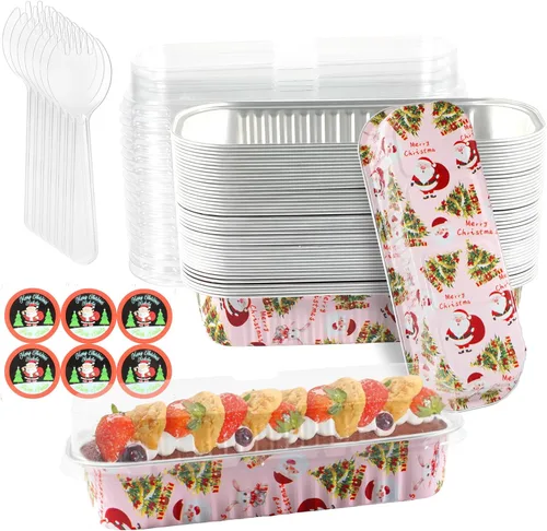 Miniatura 16 de Paquete de 100 mini moldes para pasteles de 6.8 onzas con tapas, moldes para hornear de papel de aluminio, recipientes individuales para postres