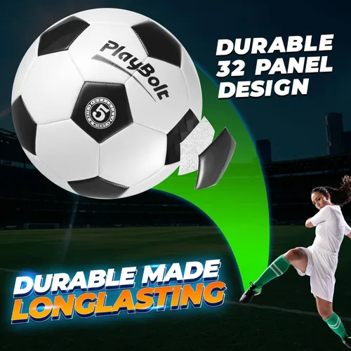 Miniatura 5 de PlayBolt Soccer Ball Size 5 with Pump - Black & White Training Practice & Match Ball for Kids, Youth and Adults (Pack of 1 or 4)