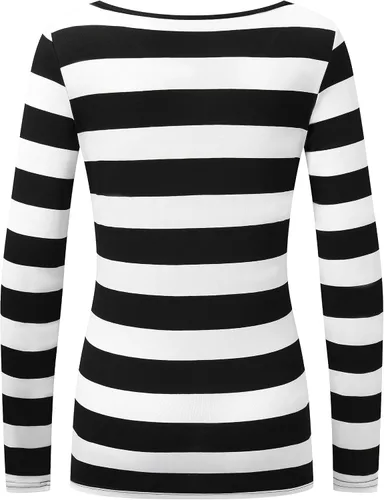 Miniatura 4 de Formeet17 Camiseta de manga larga a rayas para mujer, camiseta casual con cuello redondo