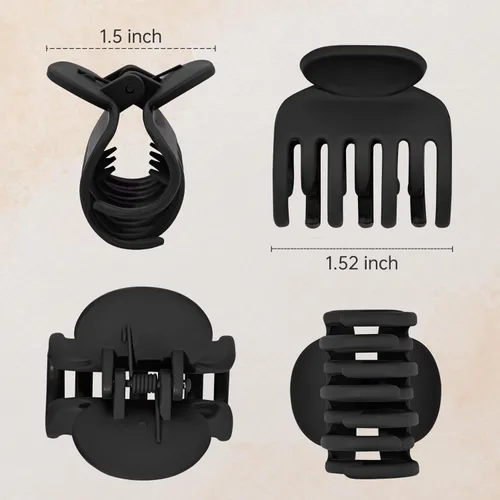 Miniatura 5 de DEEKA Pinzas para Cabello Pinzas de Garra Pequeñas para Cabello Fino y Corto Paquete de 4 Doble Fila de Dientes 1.6" Medianas Mate Accesorios Negro