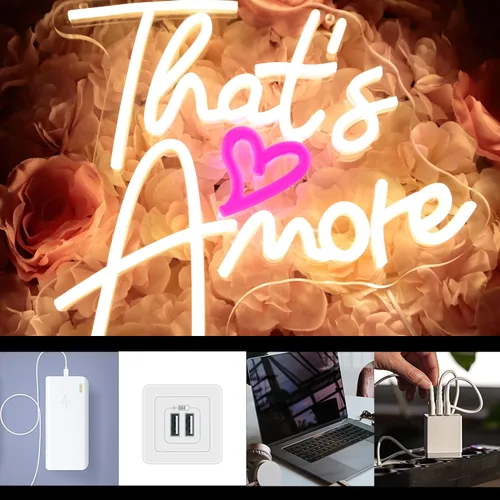 Miniatura 3 de Letrero de neón con texto en inglés "That's Amore", letrero de neón LED regulable para boda, telón de fondo de boda, letrero de neón USB