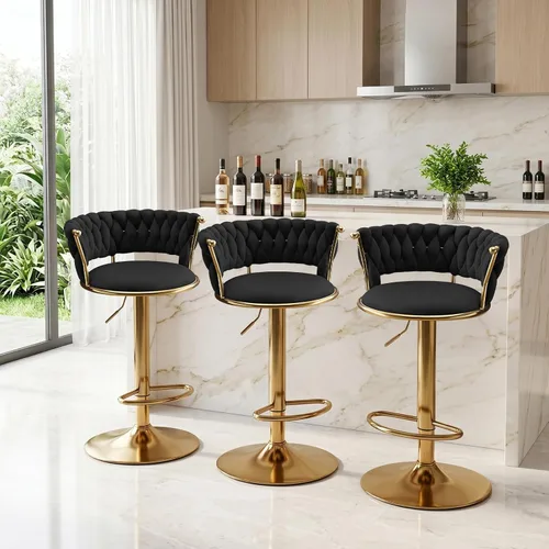 Miniatura 10 de Velvet Bar Stools Set of 1, Swivel Counter Height Barstools with Woven Backrest, Adjustable Height Bar Stools for Kitchen Island, Home Bar, Pub