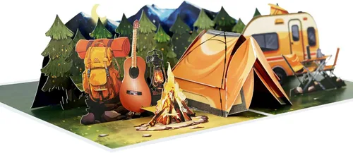 Miniatura 10 de iGifts And Cards Tarjeta emergente de pesca de montaña 3D – Canoa, bosque y trucha saltadora – Día del Padre, cumpleaños, regalo de jubilación