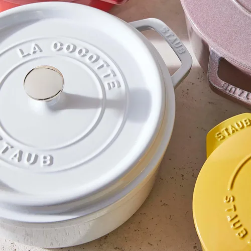 Miniatura 9 de STAUB Horno Holandés de Hierro Fundido 4 Cuartos Redondo, Fabricado en Francia, Sirve para 3-4, Blanco