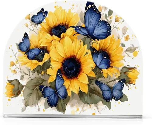 Miniatura 2 de Servilletero de acrílico transparente con girasol y mariposa, servilletero, dispensador de mesa de comedor para cocina, restaurante, decoración