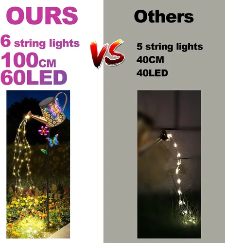 Miniatura 2 de Regadera solar con luces para jardín al aire libre, luces decorativas impermeables con estaca para jardín para patio, césped, patio, camino, porche