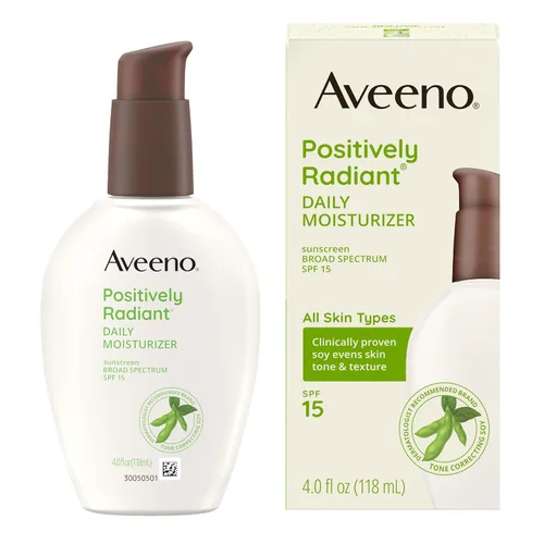 Miniatura 9 de Aveeno Hidratante facial diario positivamente radiante con protector solar SPF 15, hidratante facial hidratante con extracto de soja para mejorar