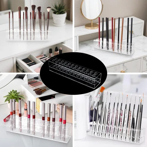 Miniatura 5 de Organizador de delineador de labios acrílico y organizador de delineadores de ojos, 24 lápices cosméticos estándar, estuche de exhibición