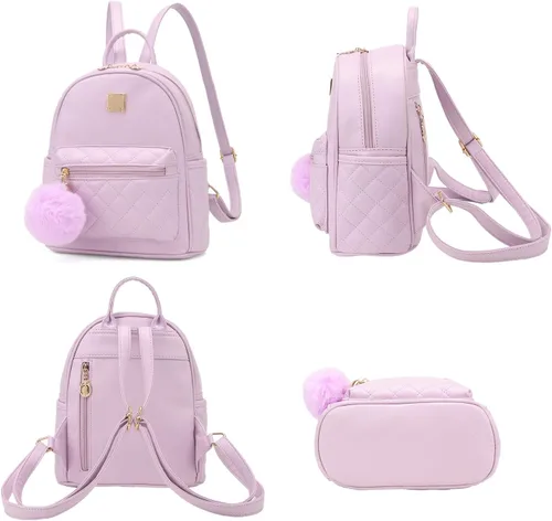 Miniatura 18 de Mini mochila de moda para niñas, bolso pequeño lindo de cuero a cuadros para mujer, mochilas pequeñas, Negro -, Mini mochila de moda para niñas