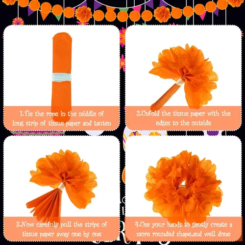 Miniatura 3 de Preboun 5 piezas de decoración de fiesta del Día de los Muertos, guirnalda de flores de caléndula de papel, pancarta de Picado, pancarta de fiesta