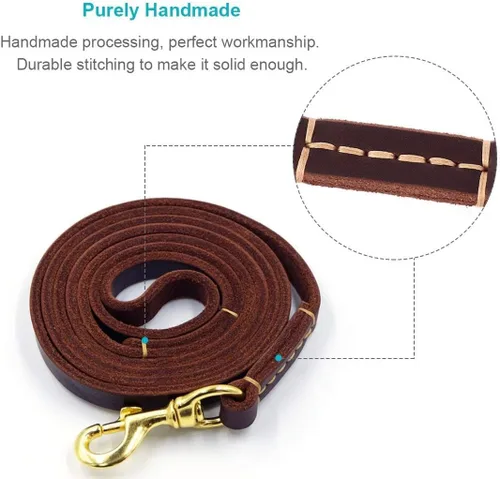 Miniatura 4 de Correa para perros Fairwin Brown en cuero genuino color marrón 6 / 5 pies para perros grandes/medianos/perros entrenamiento/caminatas, Café Oscuro