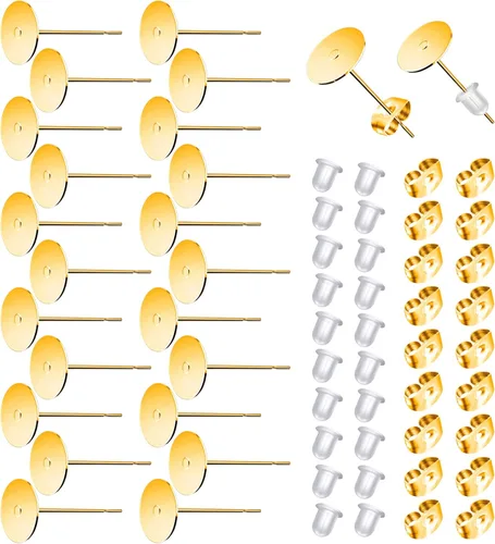 Miniatura 11 de TOAOB - 300 postes y respaldos de aretes de acero inoxidable plateado, hipoalergénicos, de 0.394 pulgadas, con goma transparente y parte trasera