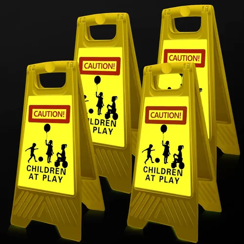 Miniatura 8 de 4 letreros grandes de 24 pulgadas para niños en el juego, reflectantes, de doble cara, letreros de seguridad para niños en juego, mango portátil