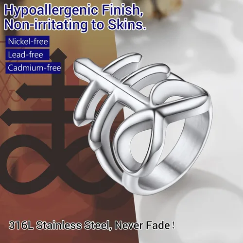 Miniatura 6 de PROSTEEL Joyería gótica satánica unisex anillo de cruz de Leviatán anillo de Lucifer del diablo acero inoxidable 316L tono platanegrodorado