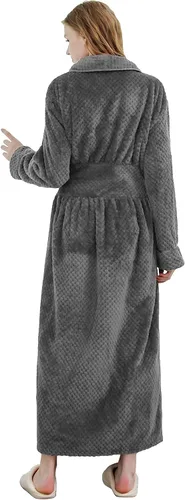 Miniatura 4 de Hellomamma Bata larga para mujer, suave y cálida, de felpa, para dormir, pijama, bata de casa