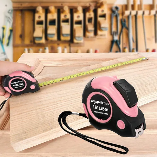 Miniatura 7 de Amazon Basics Cinta métrica retráctil con botón de presión, fácil de usar, 16 pies, rosa