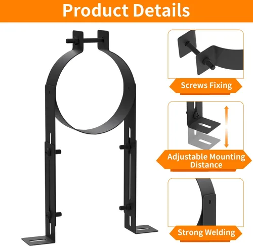 Miniatura 4 de Soporte de tubo de chimenea de 4 pulgadas, correa de pared de ventilación ajustable, colgador de tubo de estufa de acero inoxidable para tubos
