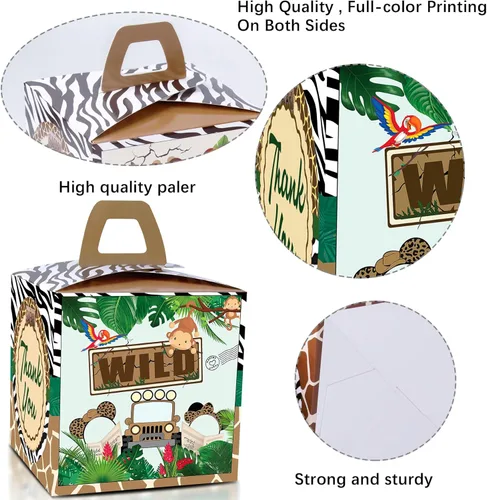Miniatura 4 de 24 cajas de golosinas de regalo para fiesta de safari de ratón de la selva, animales de safari tropical, Let's Go Wild One cumpleaños, revelación