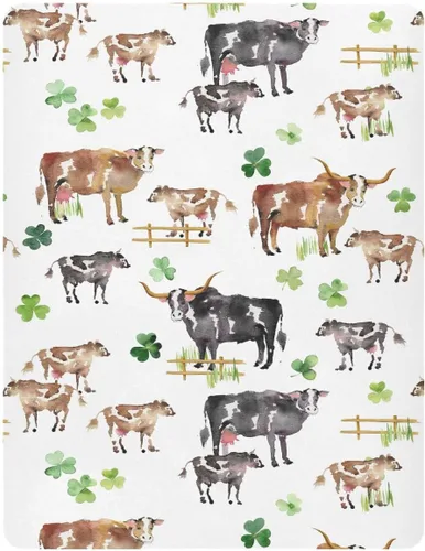Miniatura 2 de vvfelixl Sábanas de cuna para niños y niñas, animales de granja, vacas, tréboles, transpirables, para colchón de cuna, suaves y transpirables, 39 x