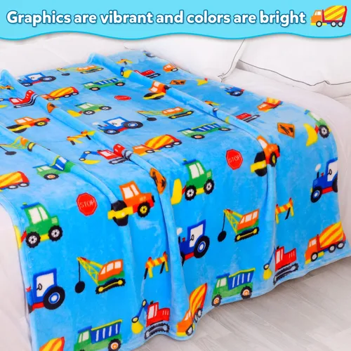 Miniatura 4 de mermaker Mantas de camión de construcción para niños, 380 GSM, manta de vehículos de construcción para niños y niñas, manta de forro polar suave