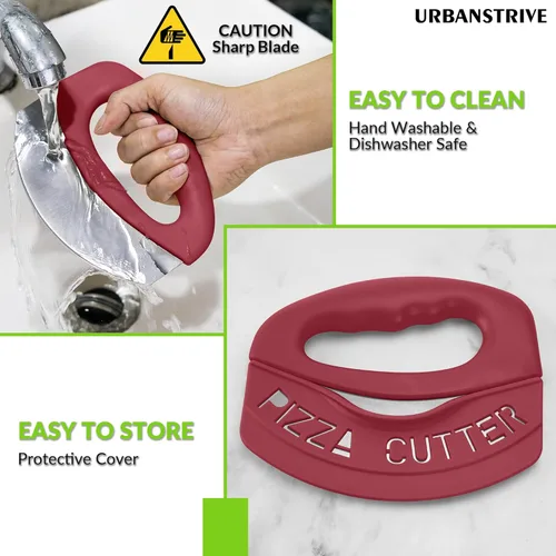 Miniatura 7 de Urbanstrive Cortador de pizza de acero inoxidable resistente con tapa, cuchillo de pizza de hoja súper afilada, cortador de pizza, accesorios de Rojo