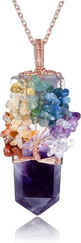 Collar con colgante de árbol de la vida de 7 chakras naturales de cristal curativo de reiki, joyería para mujer para buena suerte, meditación,