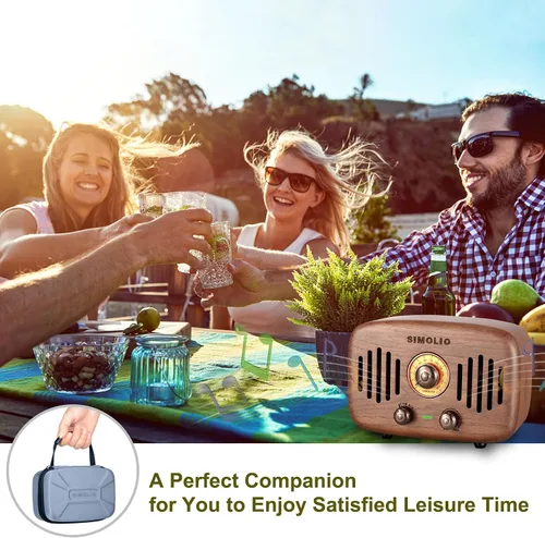 Miniatura 6 de SIMOLIO Altavoces Bluetooth retro de radio vintage, fuerte y potente sonido estéreo de 2 x 8 W, altavoz de madera de nogal negro natural con radio