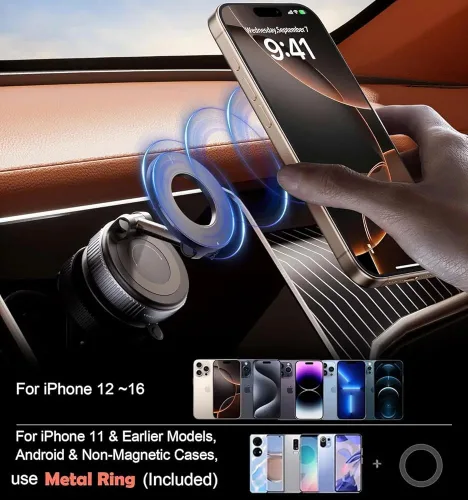 Miniatura 5 de Soporte magnético para teléfono de automóvil de absorción al vacío, adecuado para teléfonos iPhone y Android, soporte de ventosa ajustable de 360°