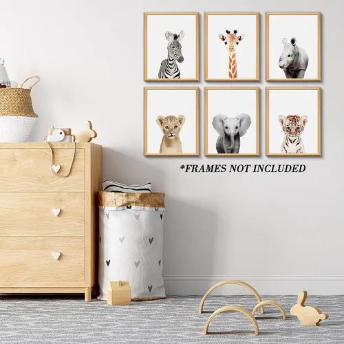 Miniatura 4 de Decoración de pared de guardería de jungla, lindos animales de safari para la decoración del dormitorio del bebé (8"x10", SIN MARCO)