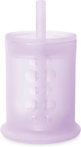 Miniatura 15 de Olababy Clear View - Taza de entrenamiento de silicona con tapa con pajilla, entrenador para sorber para niños de 12 meses en adelante, vasos Lila