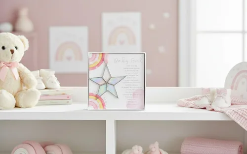 Miniatura 5 de Regalo para bebé niña, estrella iridiscente hecha a mano con mensaje sincero, regalo de bienvenida para bebé niña (rosa)